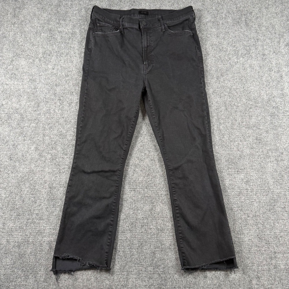 Mother Insider Crop Step Fray Jeans Womens 32 Black Not Guilty High Rise Raw Hem